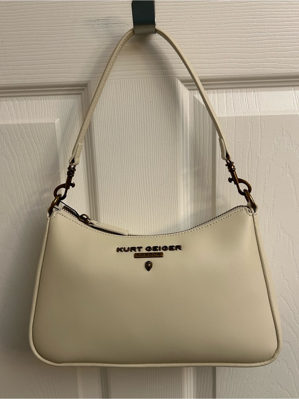 Kurt Geiger Cream Leather Shoulder Bag with Gold Hardware